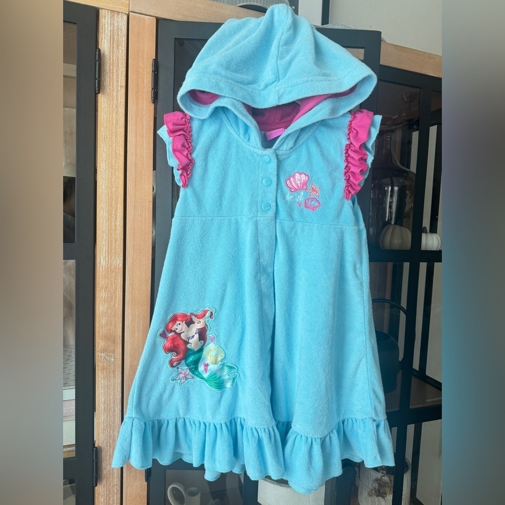 Y2K Disney ariel little mermaid coverup terry dress toddler appliqué embroidered